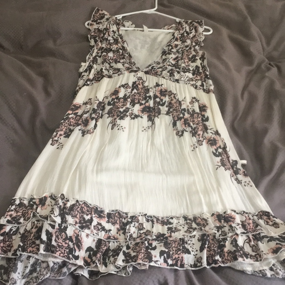 Free People Boho ruffle dress cream w pink flowers